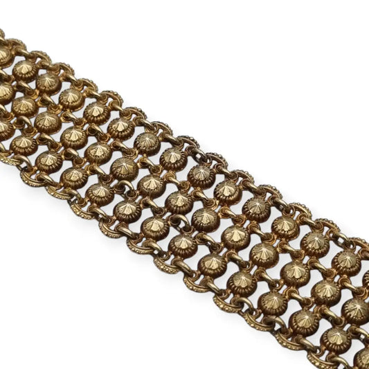 Pulsera antigua de malla plata 800 con esferas repujadas décadas