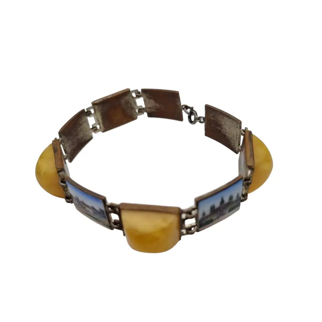 Pulsera de baquelita amarilla y esmalte paneles esmaltados imágenes.