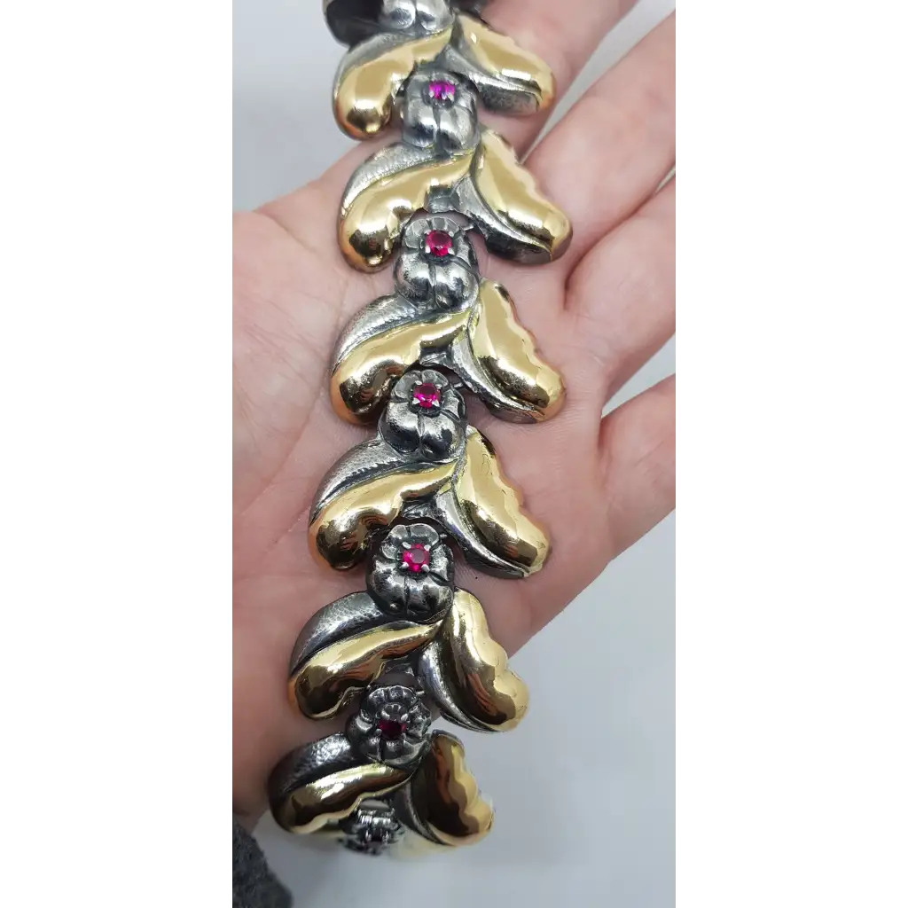 Pulsera art deco pulsera de plata y oro con rubíes joyas antiguas.