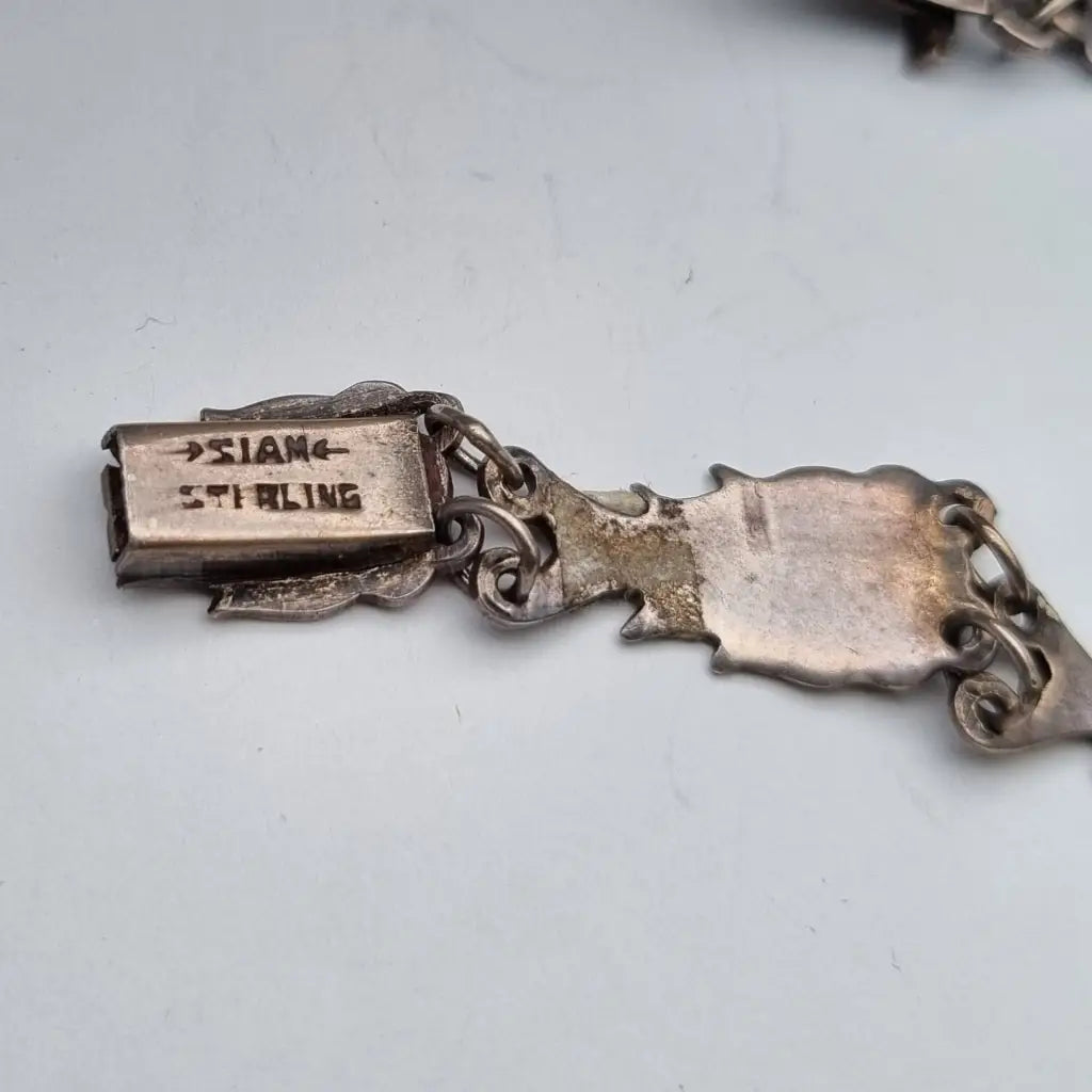 Pulsera Siam de plata ley pulsera esmalte blanco