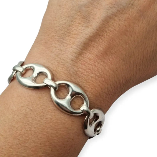 Pulsera vintage calabrote en plata maciza diseño ovalado doble estilo náutico
