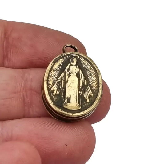 Relicario antiguo con imagen de la Virgen reliquia colgante devocional