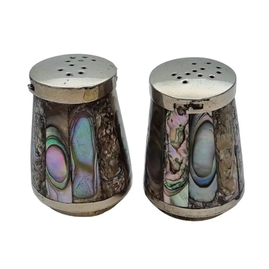 Saleros y pimenteros de concha abulón mexicano saleros plateados