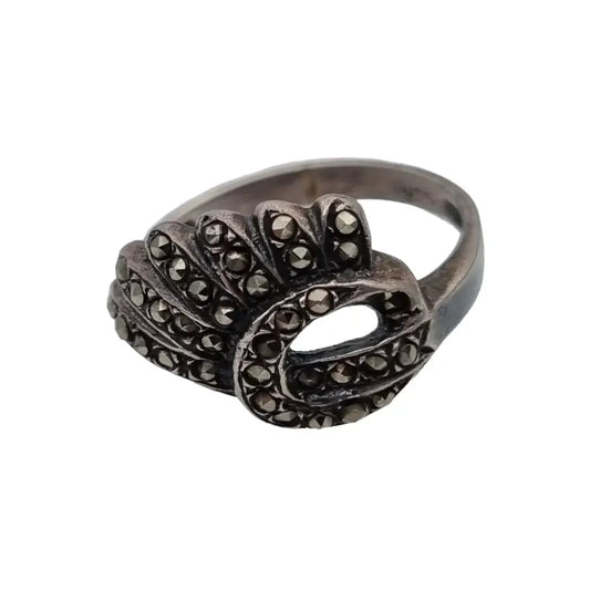 Anillo vintage estilo art deco de plata con marcasitas para mujer 7 1/2 USA.