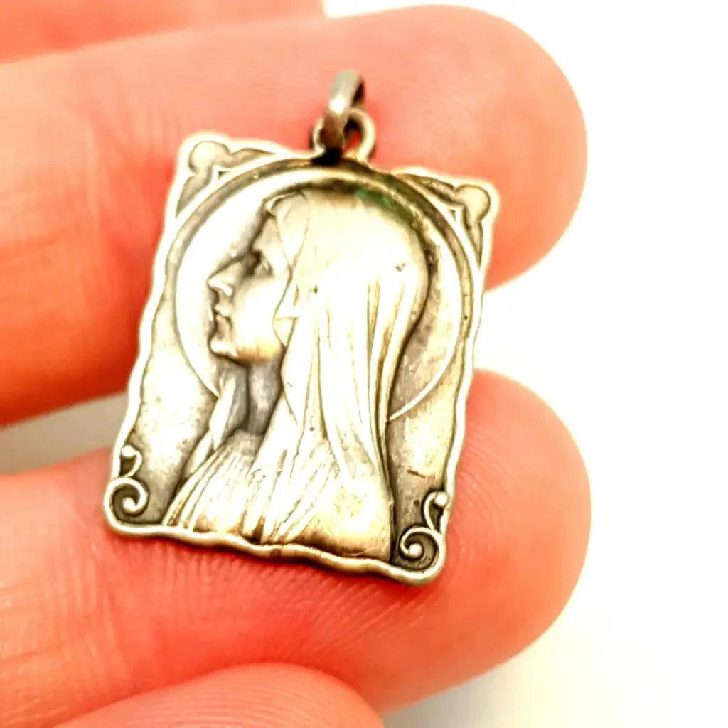 Medalla de plata la virgen maría lourdes vintage regalos religiosos.