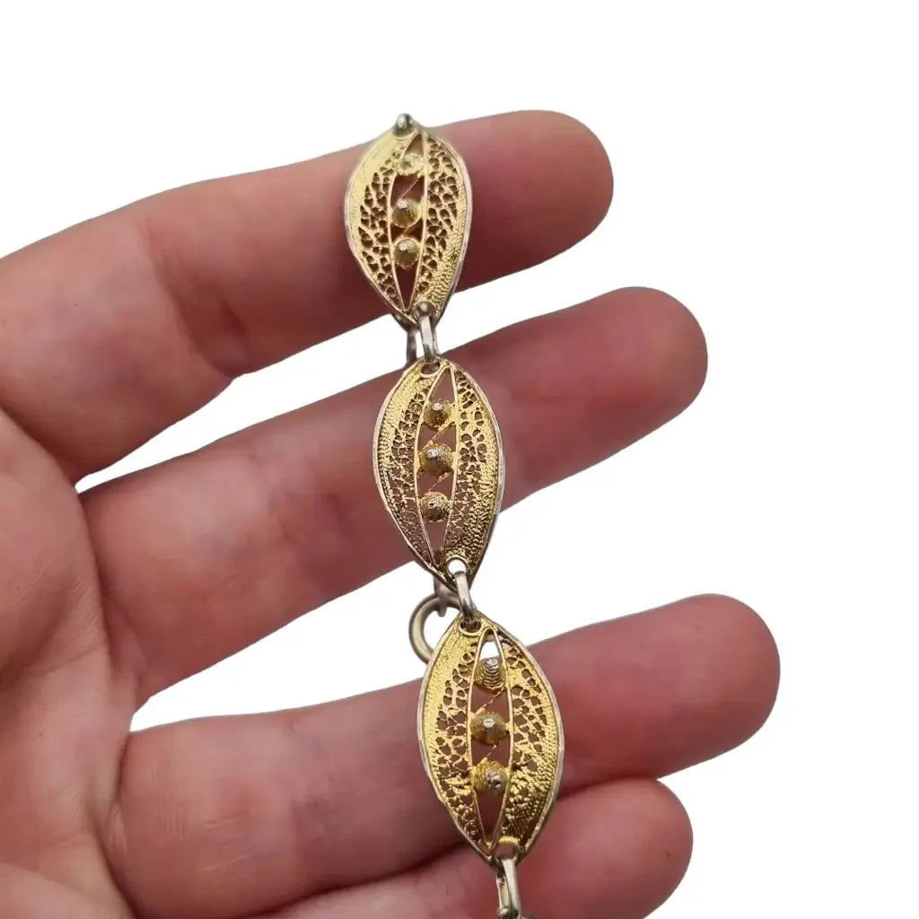 Pulsera de filigrana plata dorada pulsera eslabones ovalados.