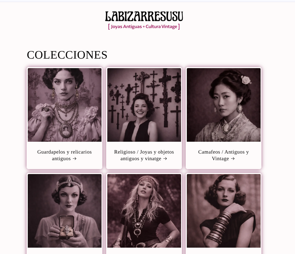 Captura de pantalla de la web La Bizarre Susu mostrando las colecciones