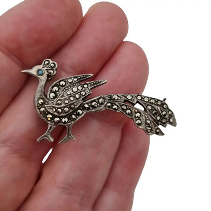 Broche de plata pavo real pin pájaro broche ley