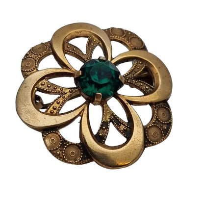 Broche redondo vintage dorado con piedra verde para mujer botón dorado.