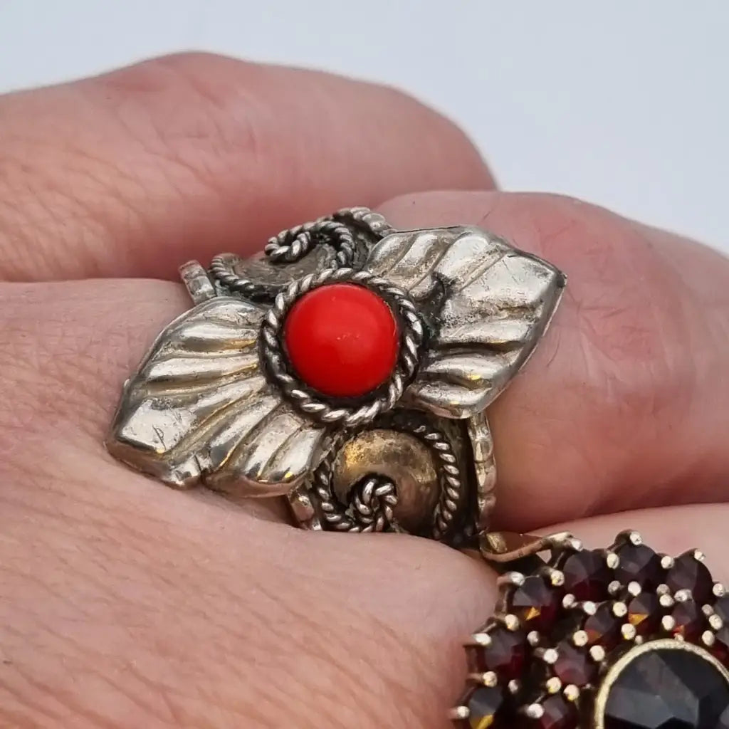 Anillo de plata rojo vintage para mujer estilo boho y ajustable joyería antigua