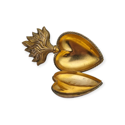 Exvoto mariano antiguo, corazón dorado de devoción, Francia probable, siglo XIX