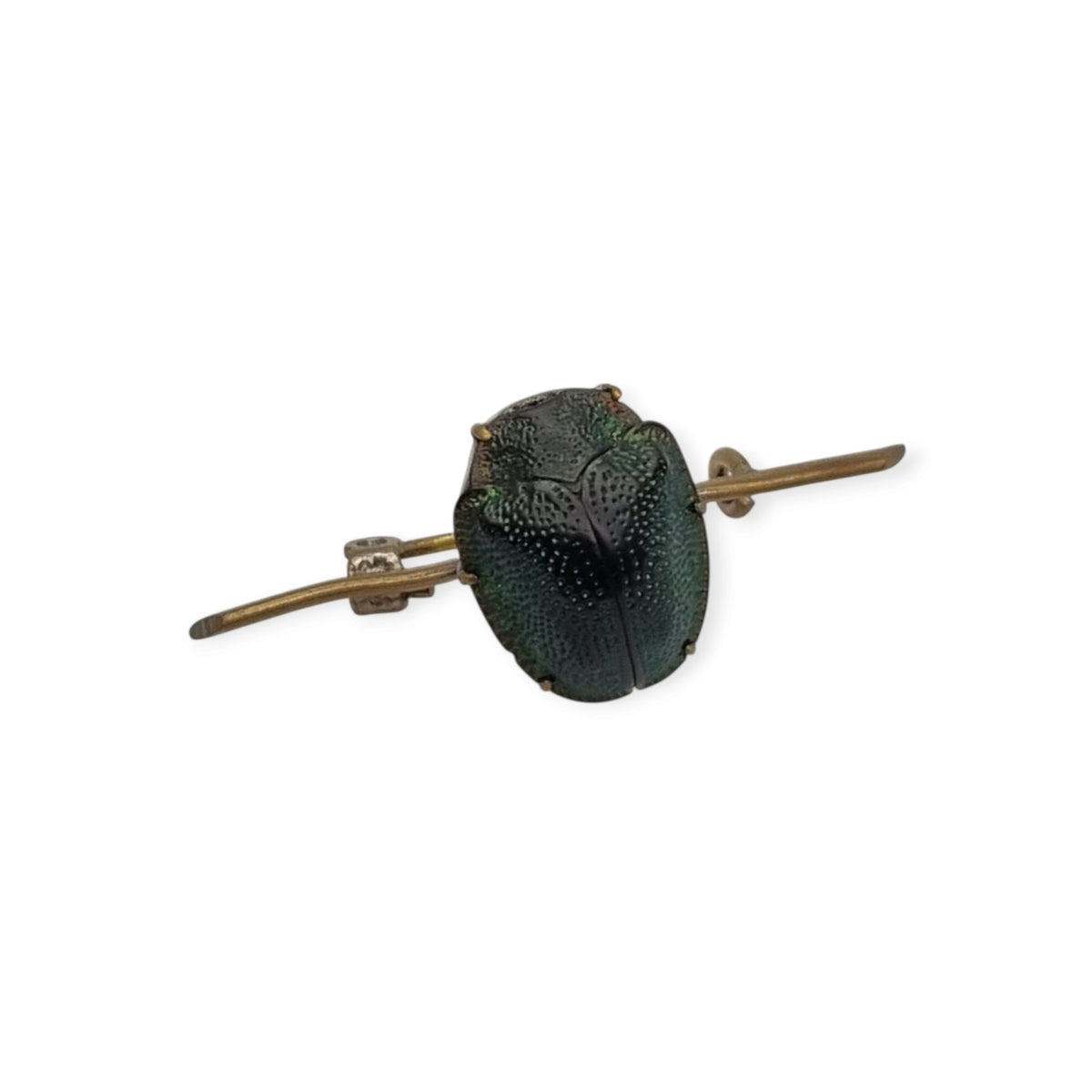 Broche antiguo victoriano Revival Egipcio con escarabajo real en metal dorado, ca. 1880-1905