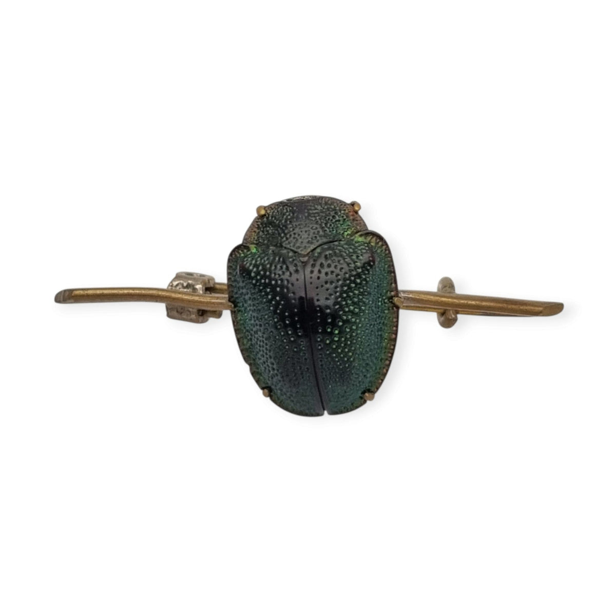 Broche antiguo victoriano Revival Egipcio con escarabajo real en metal dorado, ca. 1880-1905