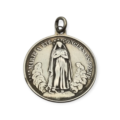 French silver medal of the Immaculate Conception and Sacred Heart, signed Waag, ca. 1880-1905