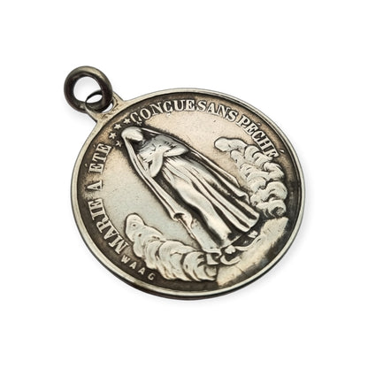French silver medal of the Immaculate Conception and Sacred Heart, signed Waag, ca. 1880-1905