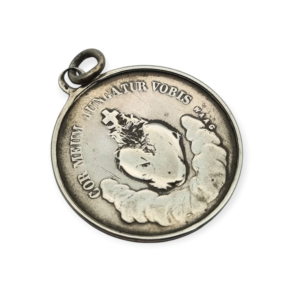 French silver medal of the Immaculate Conception and Sacred Heart, signed Waag, ca. 1880-1905