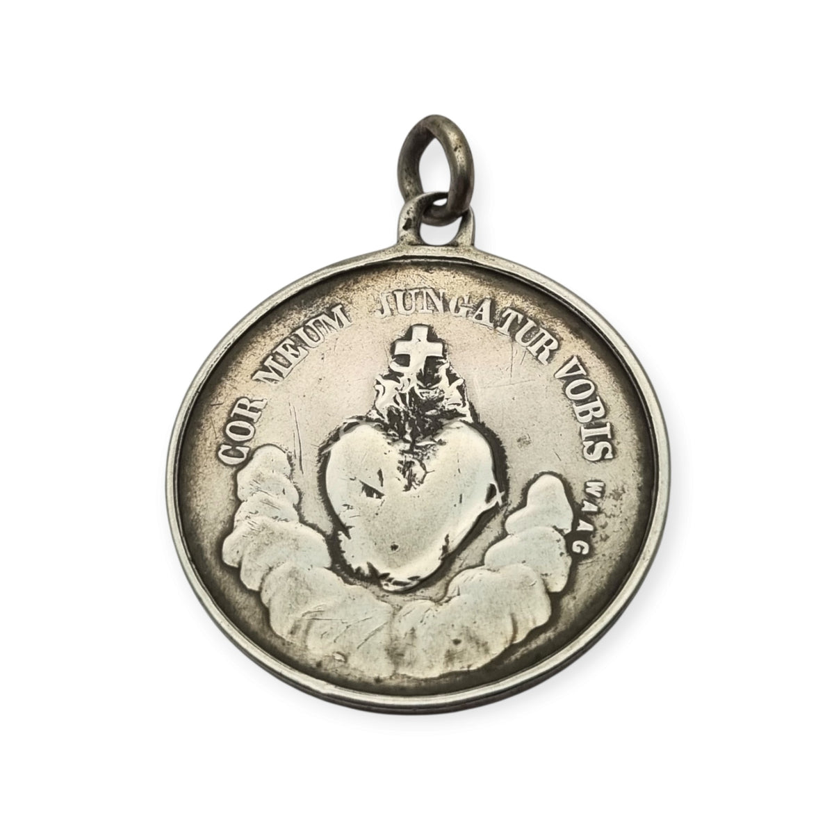 French silver medal of the Immaculate Conception and Sacred Heart, signed Waag, ca. 1880-1905