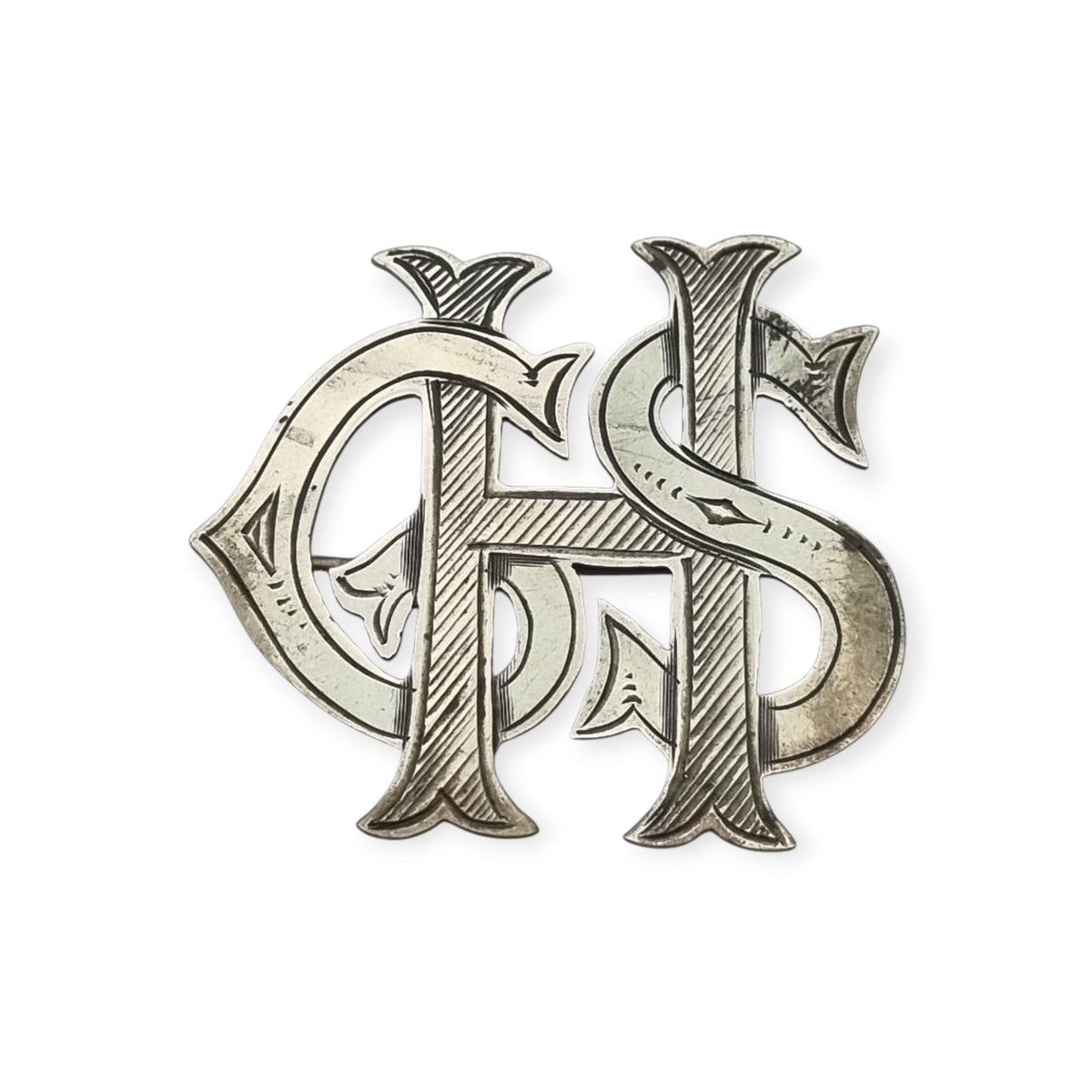 Antique Victorian sterling silver monogram brooch STG SIL, ca. 1890-1920