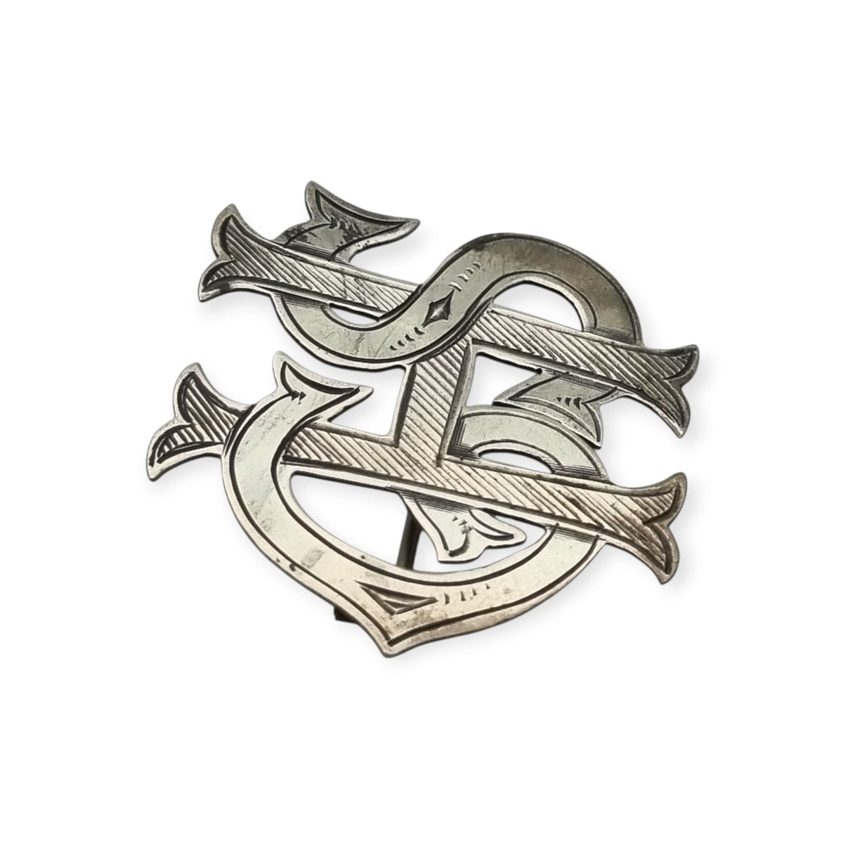 Antique Victorian sterling silver monogram brooch STG SIL, ca. 1890-1920