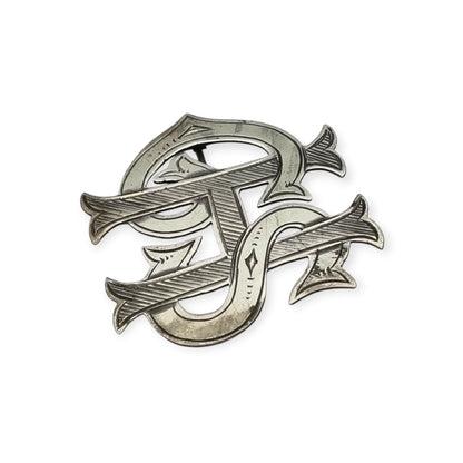 Antique Victorian sterling silver monogram brooch STG SIL, ca. 1890-1920