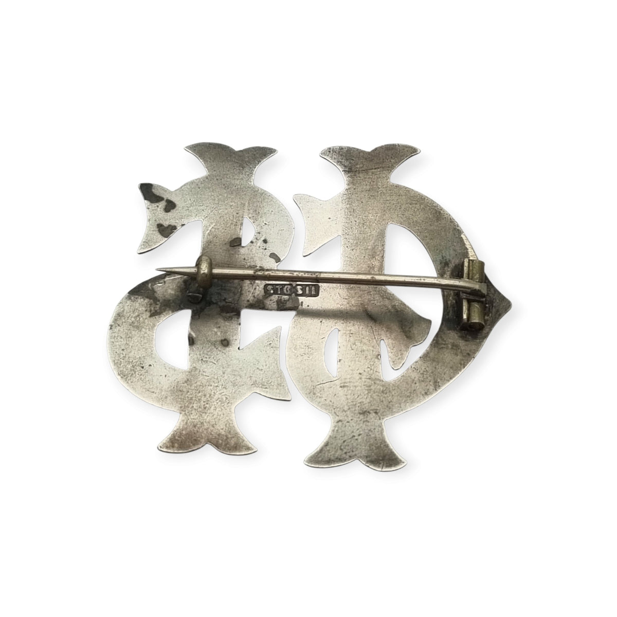 Antique Victorian sterling silver monogram brooch STG SIL, ca. 1890-1920