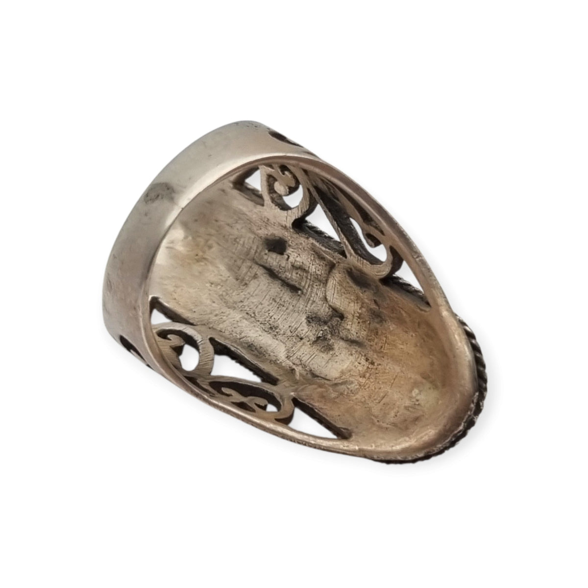 Vintage Spanish 925 silver boho style ring with onyx and mother-of-pearl, 1980s