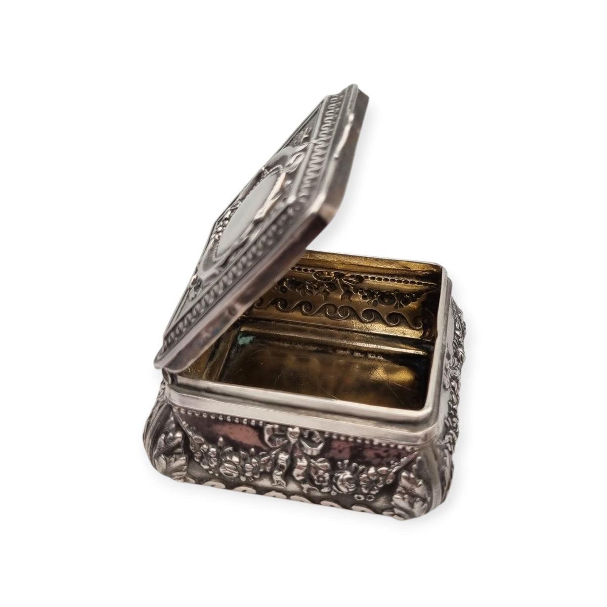 French Louis XVI Revival 950 silver gilt box, antique collector's piece, ca. 1880-1915