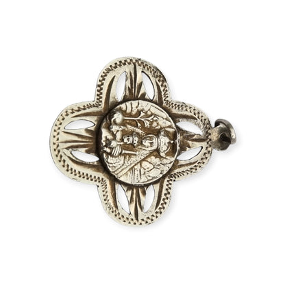 Antique openwork silver medal of the Virgin of Montserrat, Catalan devotional souvenir, ca. 1920-1950