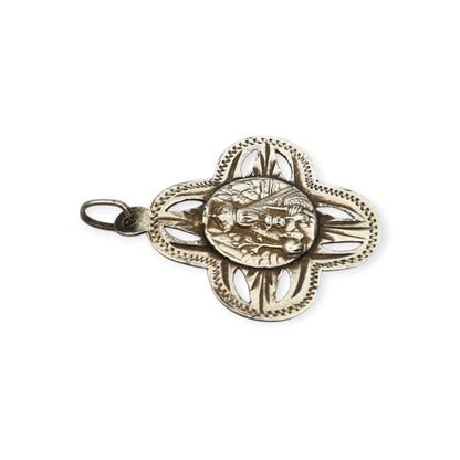 Antique openwork silver medal of the Virgin of Montserrat, Catalan devotional souvenir, ca. 1920-1950