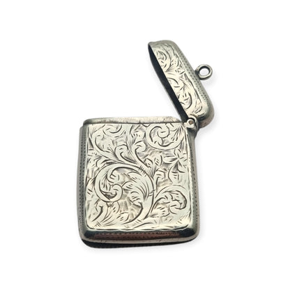 Cerillera vesta eduardiana de plata sterling grabada, William Manton, Birmingham 1902