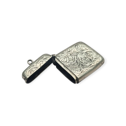 Cerillera vesta eduardiana de plata sterling grabada, William Manton, Birmingham 1902
