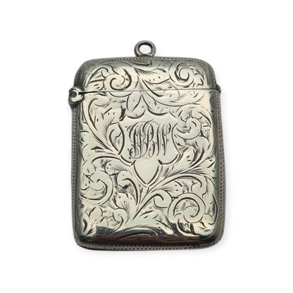 Cerillera vesta eduardiana de plata sterling grabada, William Manton, Birmingham 1902