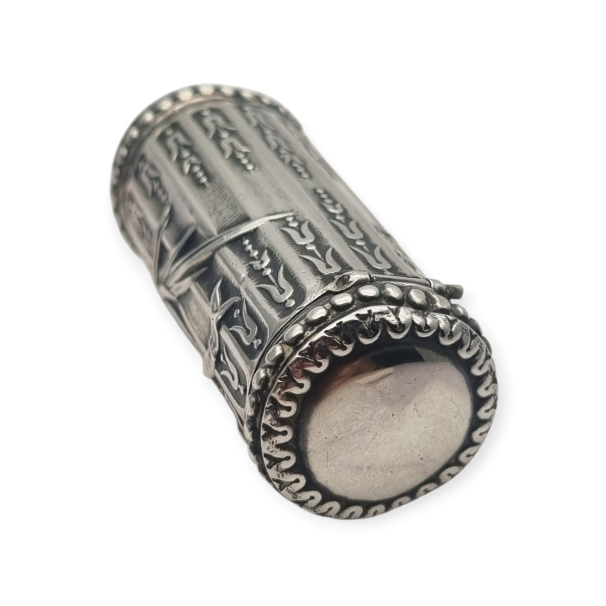 Antique Louis XVI Revival silver perfume bottle with monogram and stopper