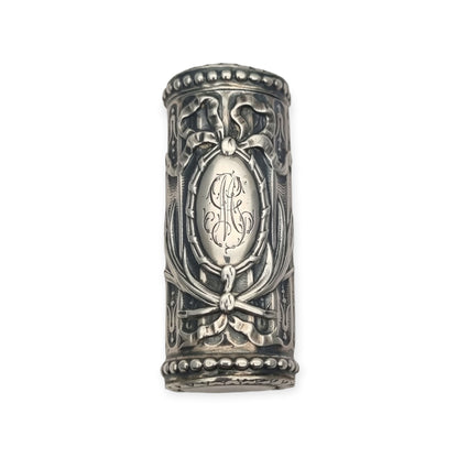 Antique Louis XVI Revival silver perfume bottle with monogram and stopper