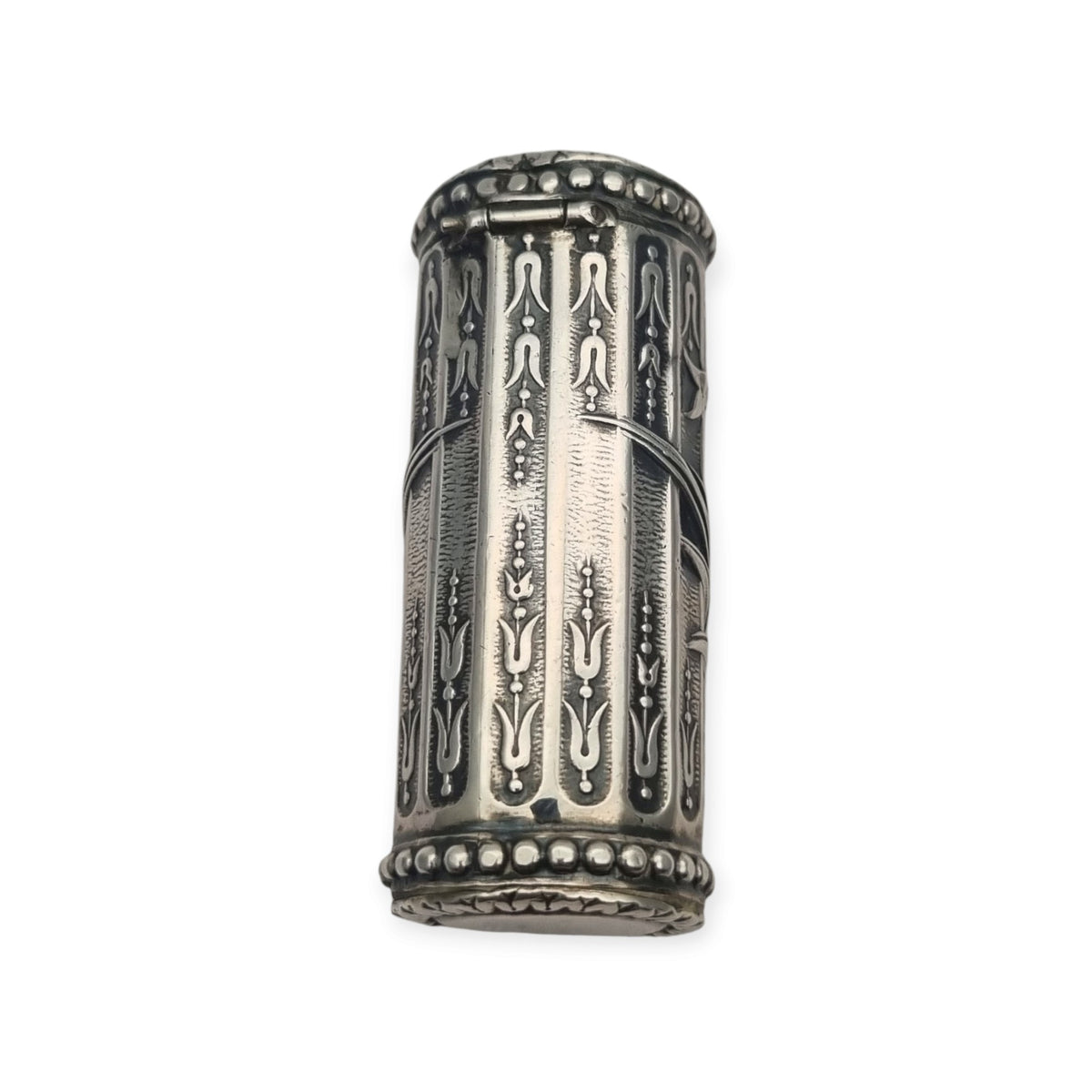 Antique Louis XVI Revival silver perfume bottle with monogram and stopper
