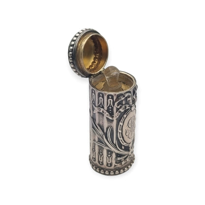 Antique Louis XVI Revival silver perfume bottle with monogram and stopper