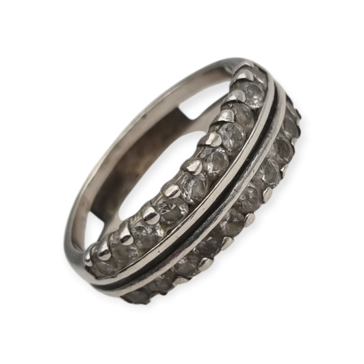 Vintage silver ring with double row of white stones, 80s-90s