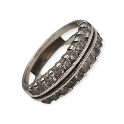Vintage silver ring with double row of white stones, 80s-90s