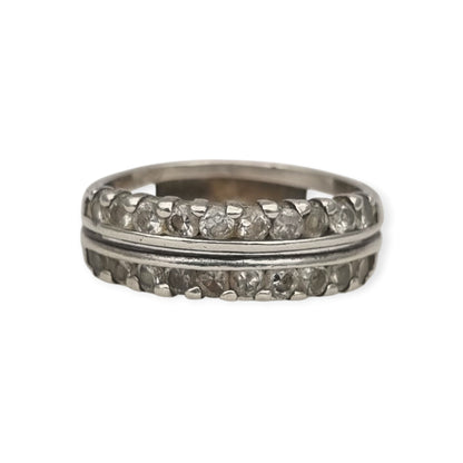 Vintage silver ring with double row of white stones, 80s-90s