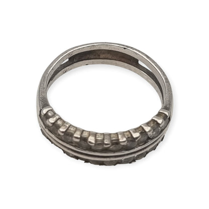 Vintage silver ring with double row of white stones, 80s-90s