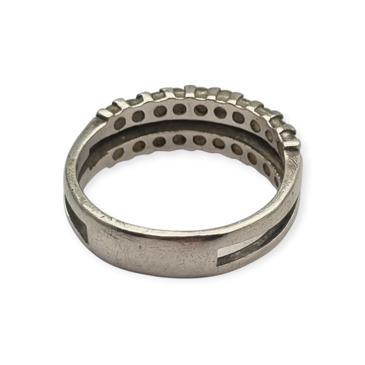 Vintage silver ring with double row of white stones, 80s-90s
