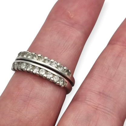 Vintage silver ring with double row of white stones, 80s-90s
