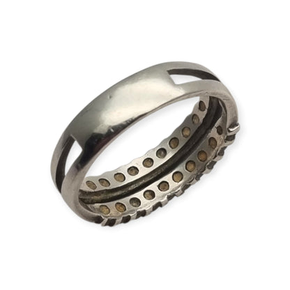 Vintage silver ring with double row of white stones, 80s-90s