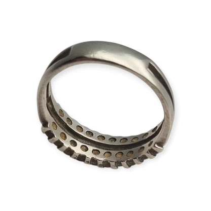 Vintage silver ring with double row of white stones, 80s-90s