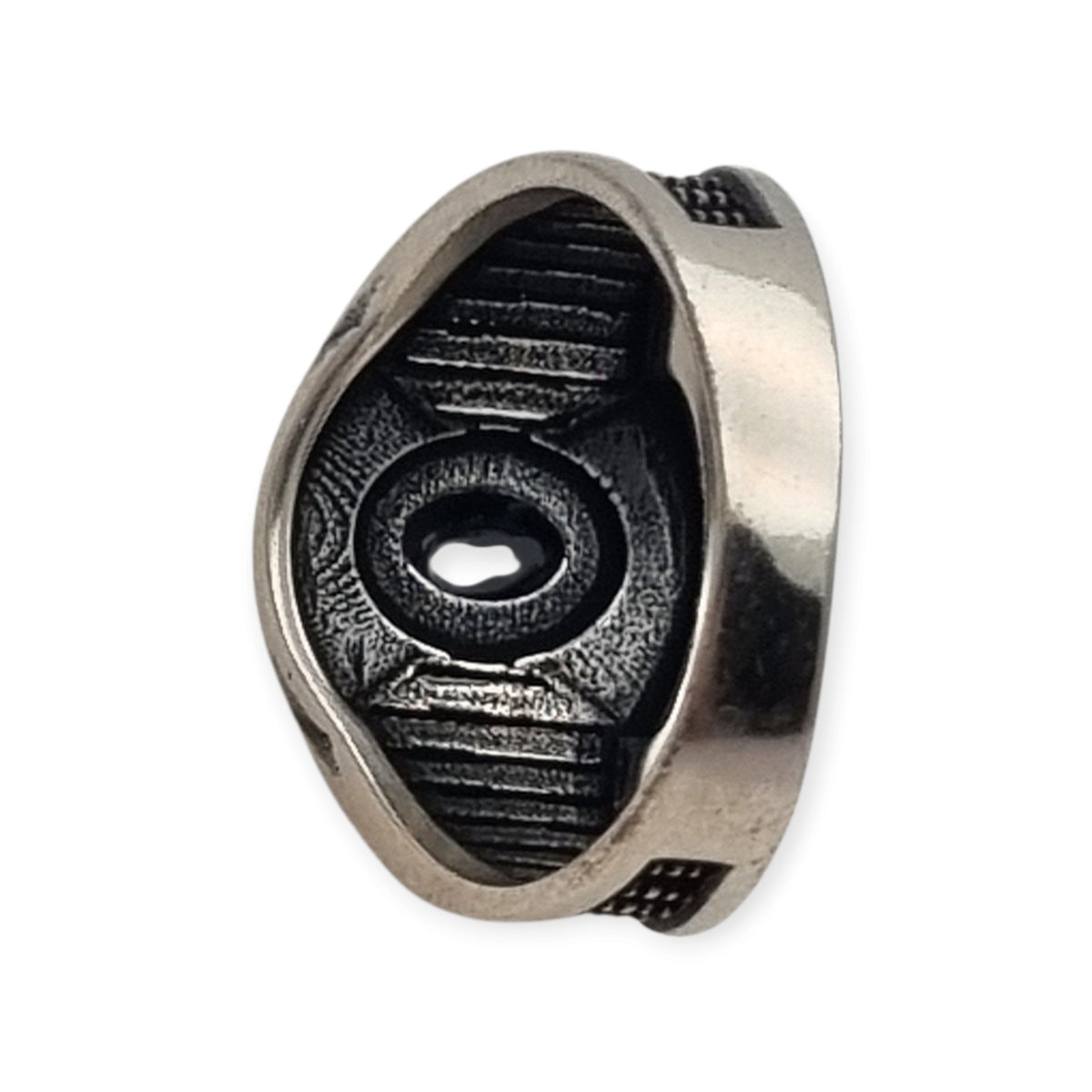 Anillo vintage boho de plata 925 y ónix negro, diseño geométrico calado, Europa, ca. 1990-2000