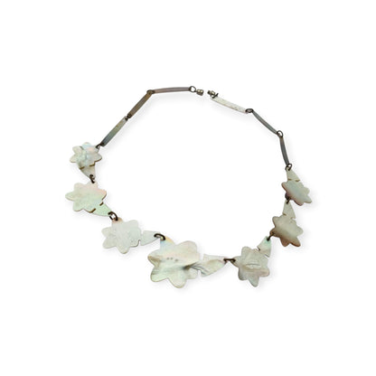 Vintage floral mother-of-pearl necklace, Mid-Century artisan jewelry, circa 1950-1970