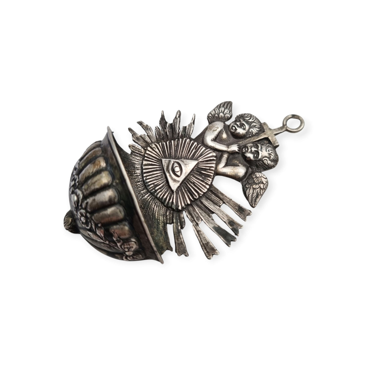 Benditera antigua Ojo de la Providencia de Simon Rosenau en plata 800, Alemania ca. 1890-1910