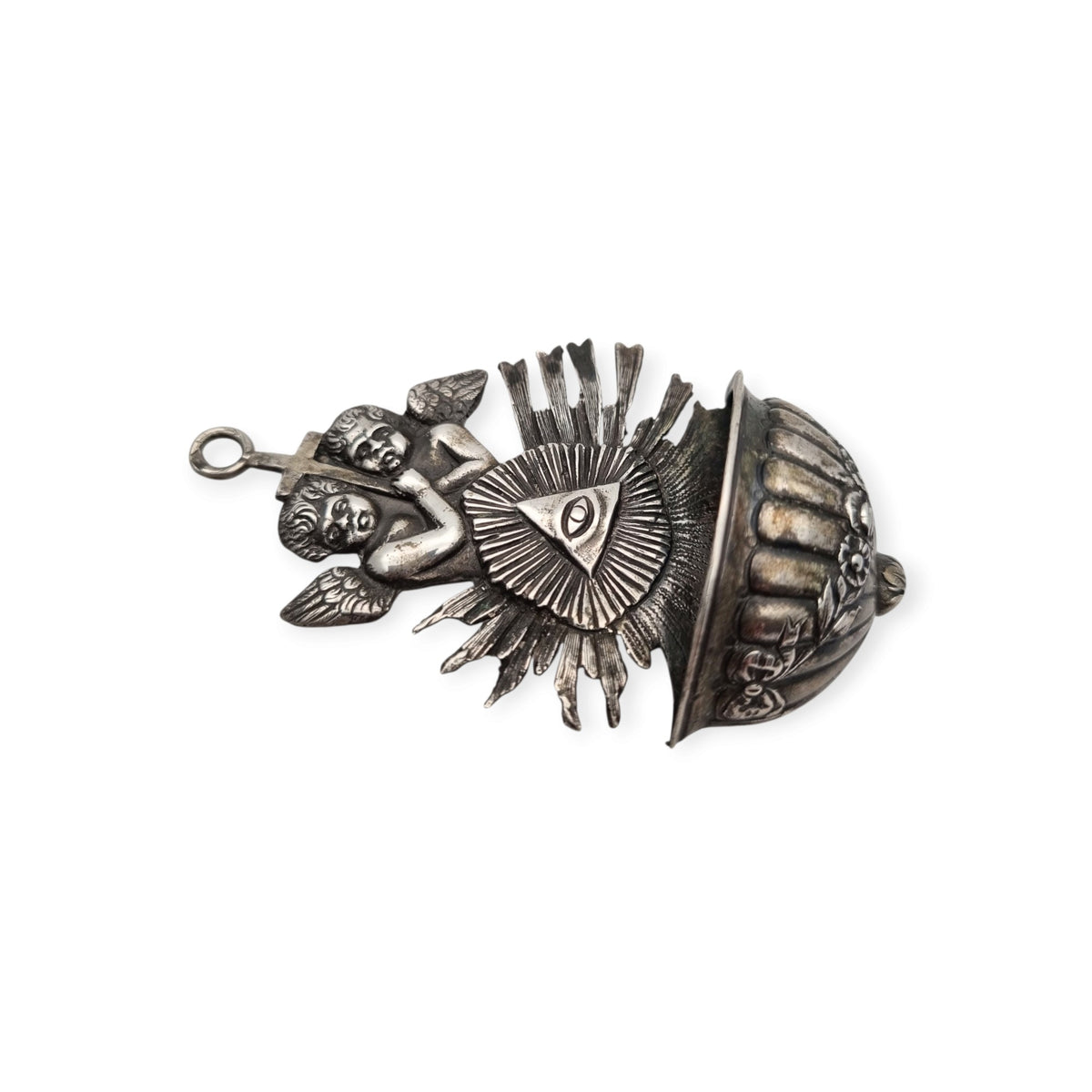 Benditera antigua Ojo de la Providencia de Simon Rosenau en plata 800, Alemania ca. 1890-1910