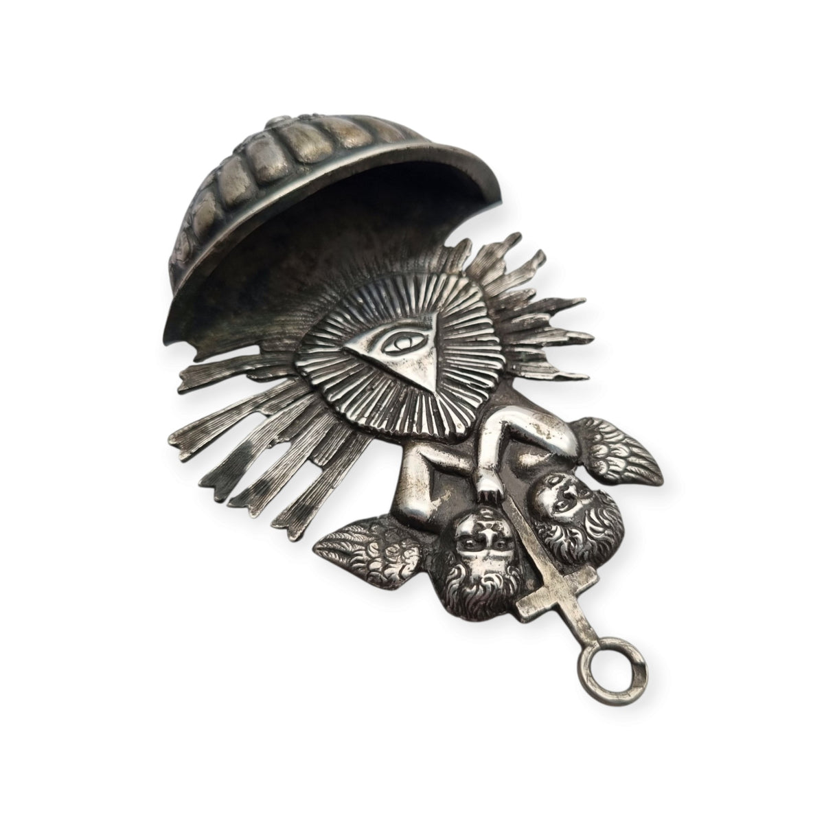 Benditera antigua Ojo de la Providencia de Simon Rosenau en plata 800, Alemania ca. 1890-1910