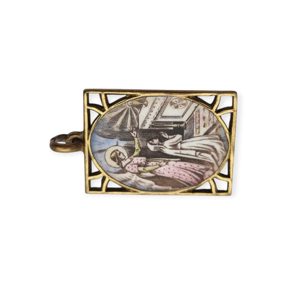 Medalla religiosa antigua esmaltada con Ángel de la Guarda, estilo Art Déco, circa 1920-1930